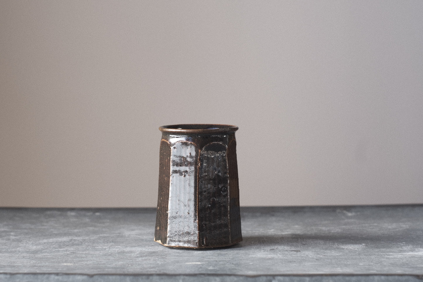 Brown Faceted Pot