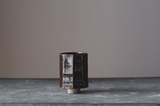 Brownish-black Faceted Yunomi